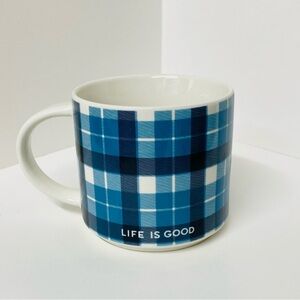 Life Is Good Checkered Blue Mug 16 oz. Plaid Home Coffee Tea Cup Collectible Fun